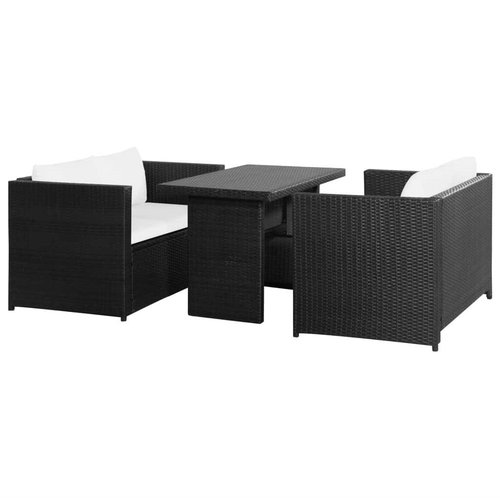 3-piece garden sofa with cushions polyratan black 43913 43913 - Garden Furniture - Main image