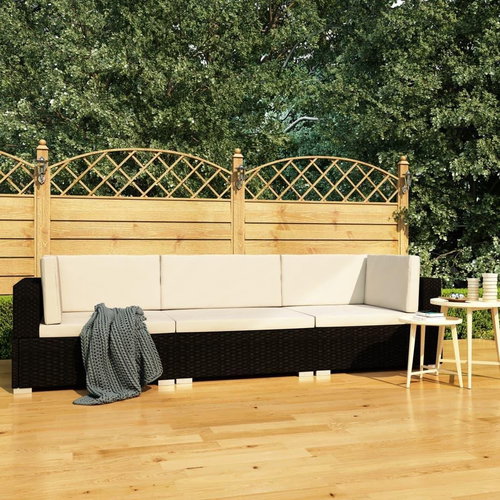 3-piece garden sofa with cushions polyratan black 47264 47264 - Garden Furniture - Main image