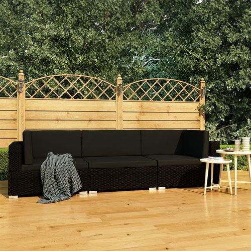 3-piece garden sofa with cushions polyratan black 47267 47267 - Garden Furniture - Main image