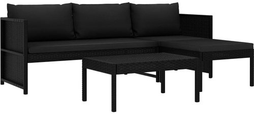 3-piece garden sofa with cushions polyrattan black 47400 47400 - Garden Furniture - Main image