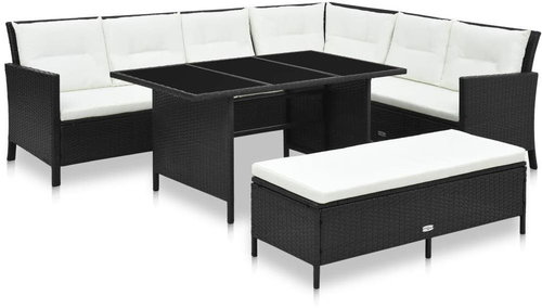 3-piece garden sofa with cushions polyrattan black 48154 48154 - Garden Furniture - Main image