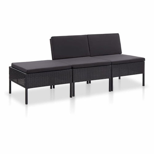3-piece garden sofa with cushions polyratan black 48957 48957 - Garden Furniture - Main image