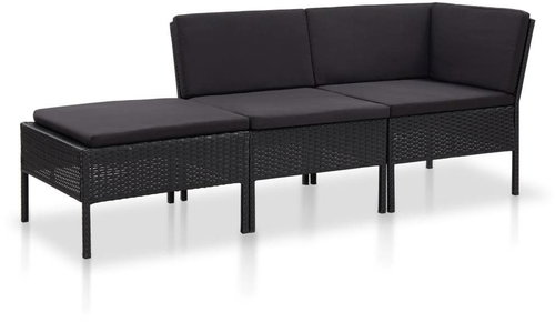 3-piece garden sofa with cushions polyratan black 48961 48961 - Garden Furniture - Main image