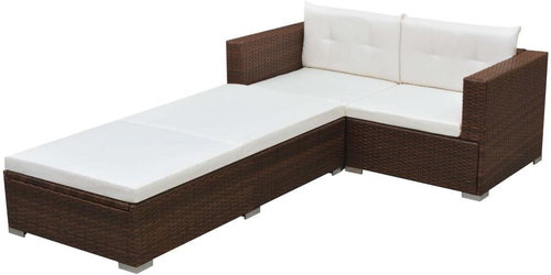3-piece garden sofa with cushions polyratt brown 42747 42747 - Garden Furniture - Main image