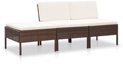 3-piece garden sofa with cushions polyratt brown 48955 48955 - Garden Furniture - Main image