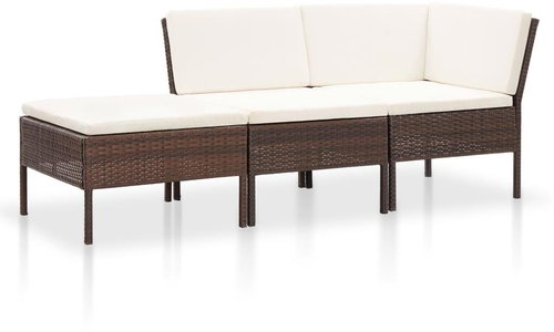 3-piece garden sofa with cushions polyratt brown 48959 48959 - Garden Furniture - Main image