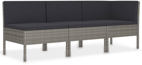 3-piece garden sofa with cushions polyrattan gray 310204 310204 - Garden Furniture - Main image