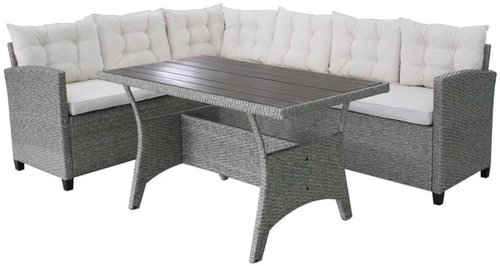 3-piece garden sofa with cushions polyrattan gray 42577 42577 - Garden Furniture - Main image
