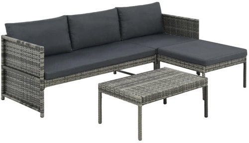 3-piece garden sofa with cushions polyrattan gray 44480 44480 - Garden Furniture - Main image