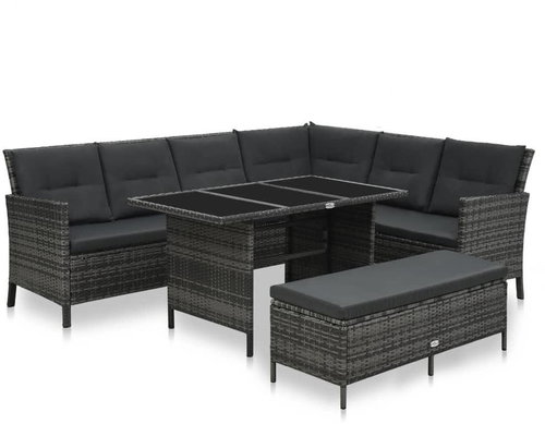 3-piece garden sofa with cushions polyrattan gray 48155 48155 - Garden Furniture - Main image