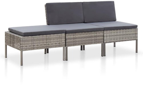 3-piece garden sofa with cushions polyrattan gray 48958 48958 - Garden Furniture - Main image