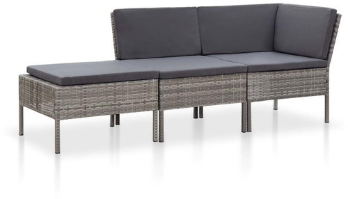 3-piece garden sofa with cushions polyrattan gray 48962 48962 - Garden Furniture - Main image