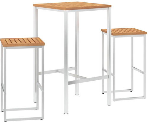 3-piece bar set solid teak wood and stainless steel 3053402 3053402 - Garden Furniture - Main image