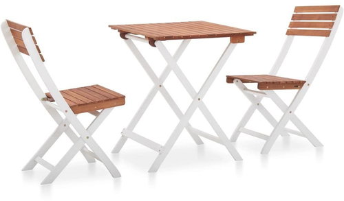 3-piece bistro set solid acacia wood dark brown and white 46323 46323 - Garden Furniture - Main image