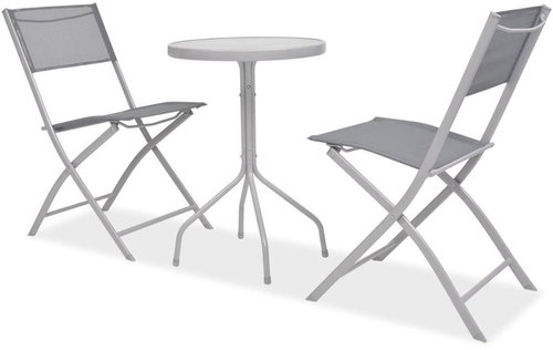 3-piece bistro set steel and textile gray 43784 43784 - Garden Furniture - Main image