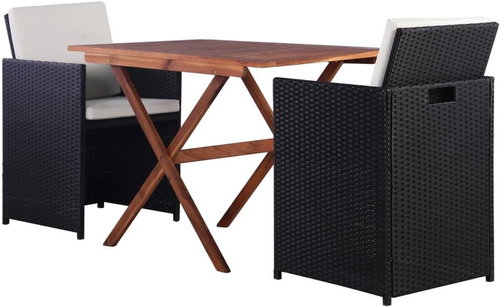 3-piece bistro set polyratan and acacia wood black 43902 43902 - Garden Furniture - Main image