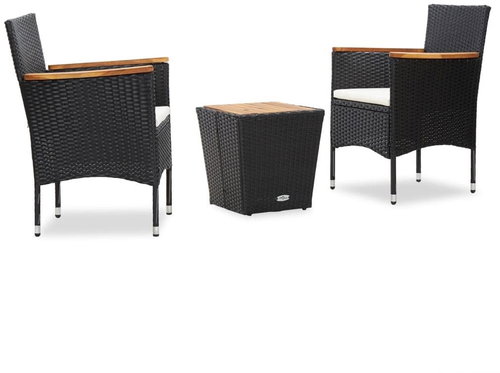 3-piece bistro set polyratan and solid acacia wood black 46193 46193 - Garden Furniture - Main image
