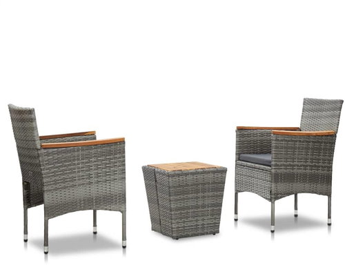 3-piece bistro set polyratan and solid acacia wood gray 46194 46194 - Garden Furniture - Main image