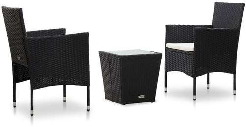 3-piece bistro set polyrattan and tempered glass black 46191 46191 - Garden Furniture - Main image