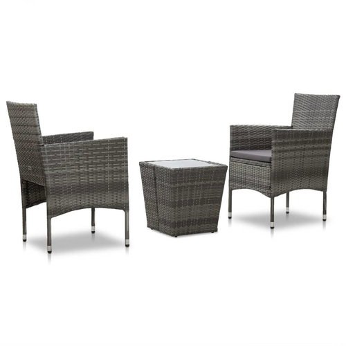 3-piece bistro set polyrattan and tempered glass gray 46192 46192 - Garden Furniture - Main image