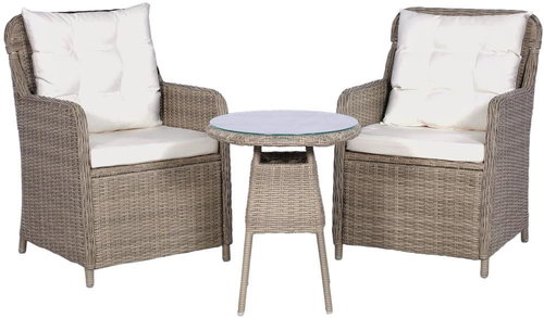 3-piece bistro set with pillows and cushions brown polyratin 44150 44150 - Garden Furniture - Main image