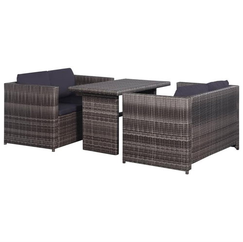 3-piece bistro set with cushions brown polyratt gray 43915 43915 - Garden Furniture - Main image