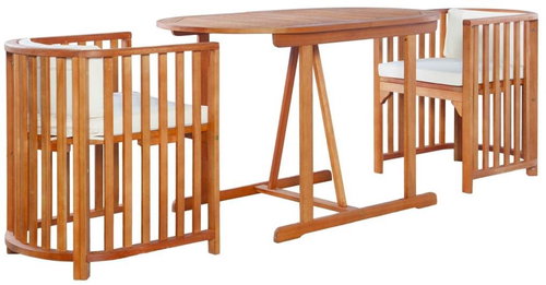 3-piece bistro set with cushions of solid eucalyptus wood 44397 44397 - Garden Furniture - Main image