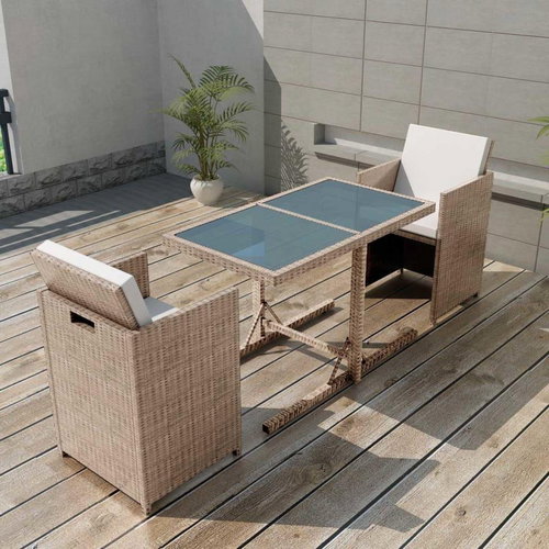 3-piece bistro set with cushions polyrattan beige 42541 42541 - Garden Furniture - Main image