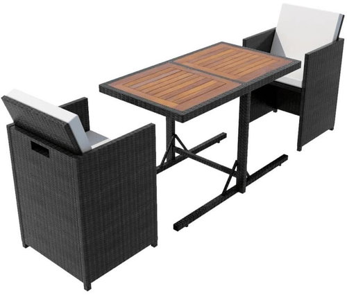 3-piece bistro set with polyratan cushions black 42542 42542 - Garden Furniture - Main image