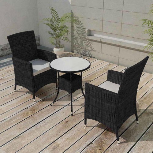 3-piece bistro set with polyrattan cushions black 42574 42574 - Garden Furniture - Main image