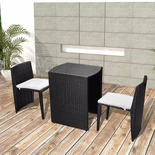 3-piece bistro set with polyratan cushions black 42882 42882 - Garden Furniture - Main image