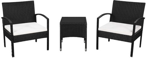 3-piece bistro set with polyratan cushions black 44167 44167 - Garden Furniture - Main image
