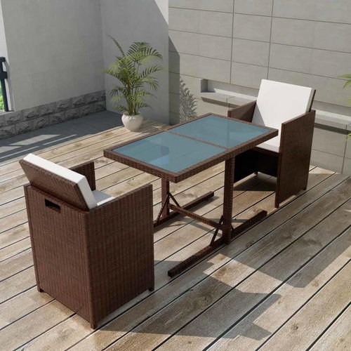 3-piece bistro set with cushions polyratan brown 42540 42540 - Garden Furniture - Main image