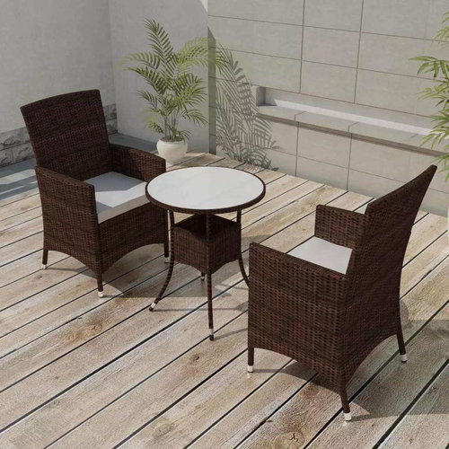 3-piece bistro set with cushions polyrattan brown 42573 42573 - Garden Furniture - Main image