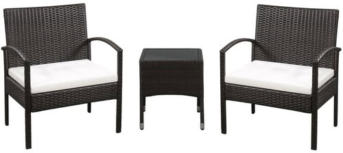 3-piece bistro set with cushions polyratan brown 44166 44166 - Garden Furniture - Main image