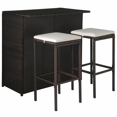 3-piece bistro set with cushions polyratan brown 44174 44174 - Garden Furniture - Main image