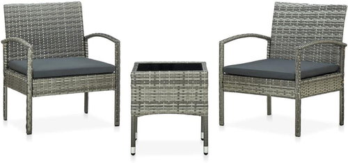 3-piece bistro set with polyratan cushions gray 45789 45789 - Garden Furniture - Main image