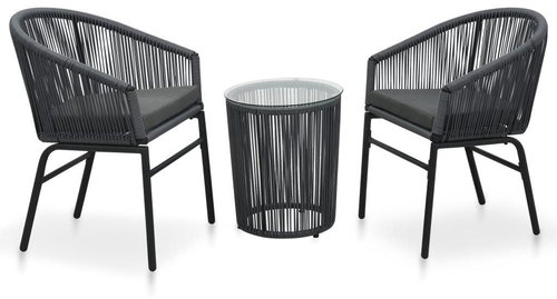 3-piece bistro set with cushions PVC rattan anthracite 48140 48140 - Garden Furniture - Main image