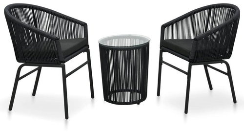 3-piece bistro set with cushions PVC rattan black 48138 48138 - Garden Furniture - Main image