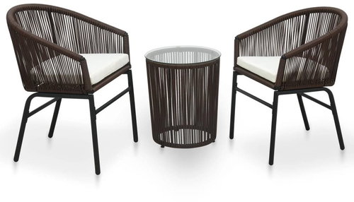 3-piece bistro set with cushions PVC rattan brown 48139 48139 - Garden Furniture - Main image