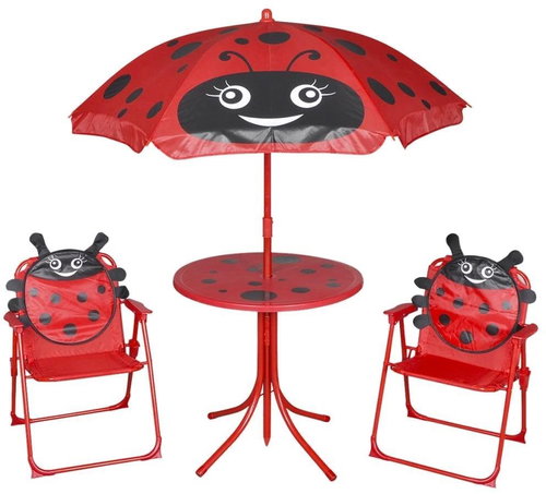 3-piece children' s garden bistro set with parasol red 41842 41842 - Garden Furniture - Main image