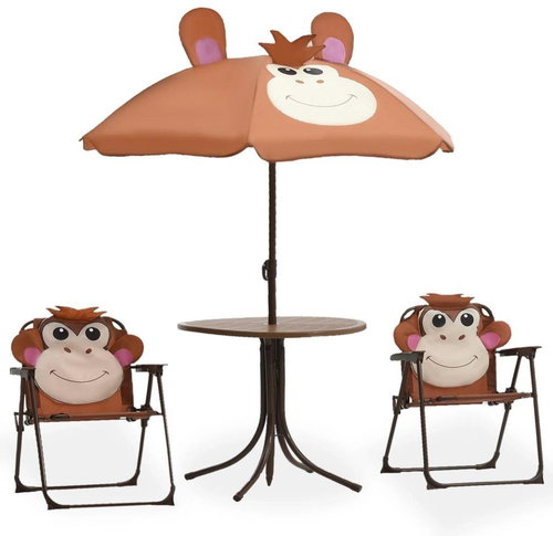 3-piece children' s garden bistro set with parasol brown 48099 48099 - Garden Furniture - Main image
