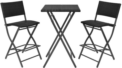 3-piece folding bistro set steel polyratt black 42872 42872 - Garden Furniture - Main image