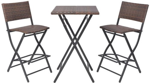 3-piece folding bistro set steel polyrattan brown 42871 42871 - Garden Furniture - Main image
