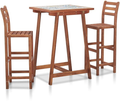 3-piece garden bar set mosaic tiles and massive acacia 278930 278930 - Garden Furniture - Main image