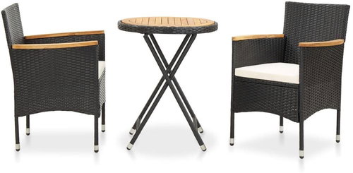 3-piece garden bistro set polyratan and acacia wood black 46201 46201 - Garden Furniture - Main image