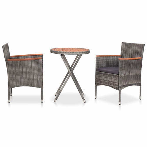 3-piece garden bistro set polyrattan and acacia wood gray 46202 46202 - Garden Furniture - Main image