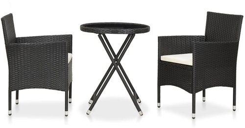 3-piece garden bistro set polyrattan and tempered glass black 46199 46199 - Garden Furniture - Main image