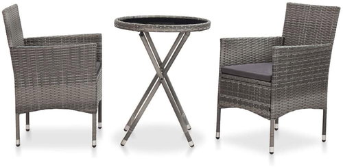 3-piece garden bistro set polyrattan and tempered glass gray 46200 46200 - Garden Furniture - Main image