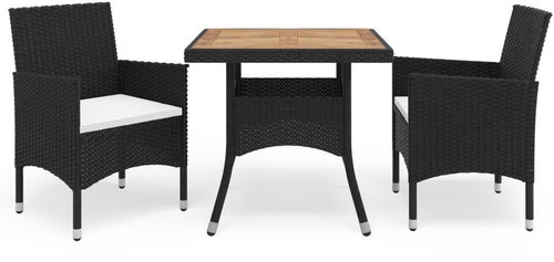 3-piece garden dining set black polyrattan and acacia wood 3058312 3058312 - Garden Furniture - Main image